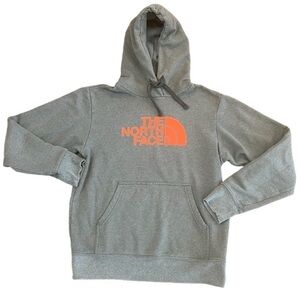 The North Face Half Dome Hoodie Sweatshirt Long Sleeve Logo Gray Orange Sz S TNF